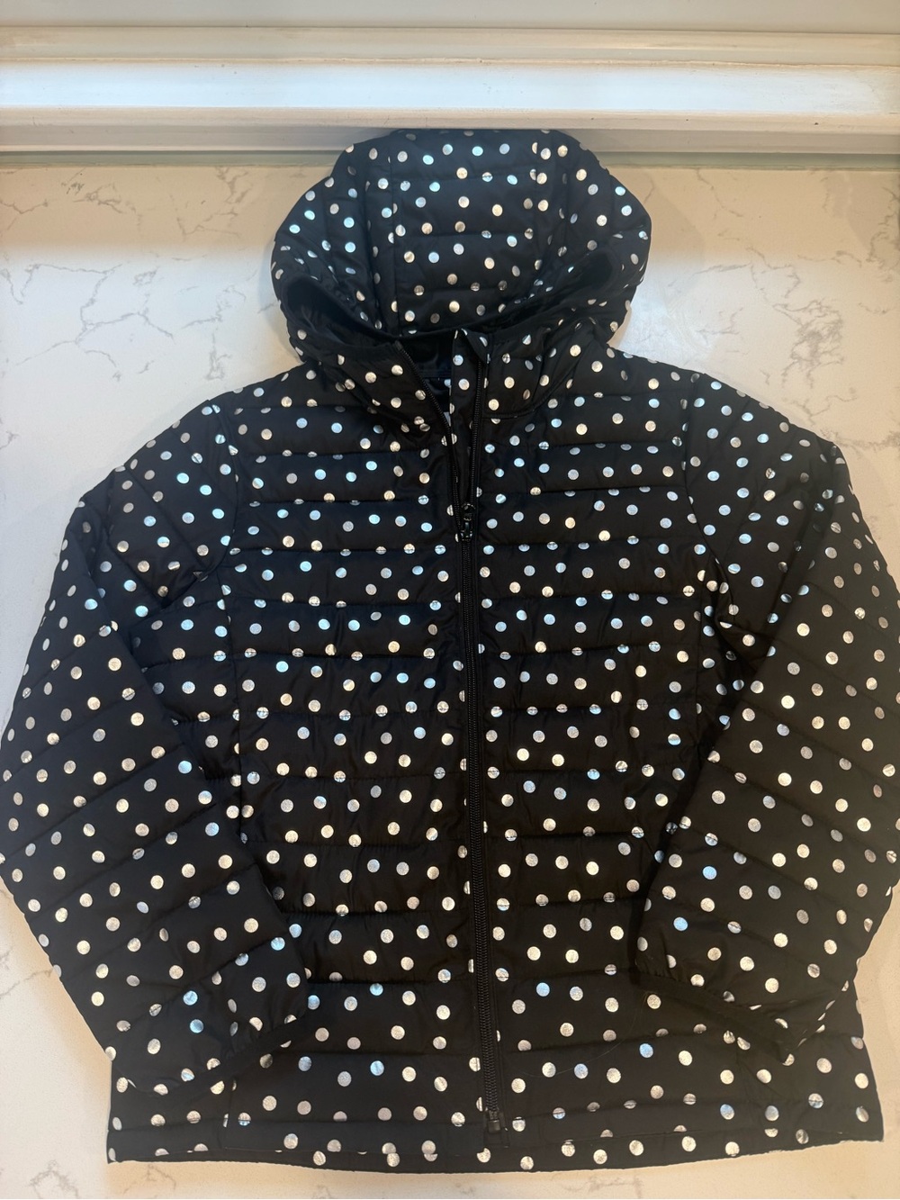GAP Black Polka Dot Hooded Puffer Jacket